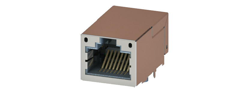 RJ45 - Y-CON - Jack - 90° - Tab Up - Magnetics - 2 Power Contacts - 100MBit